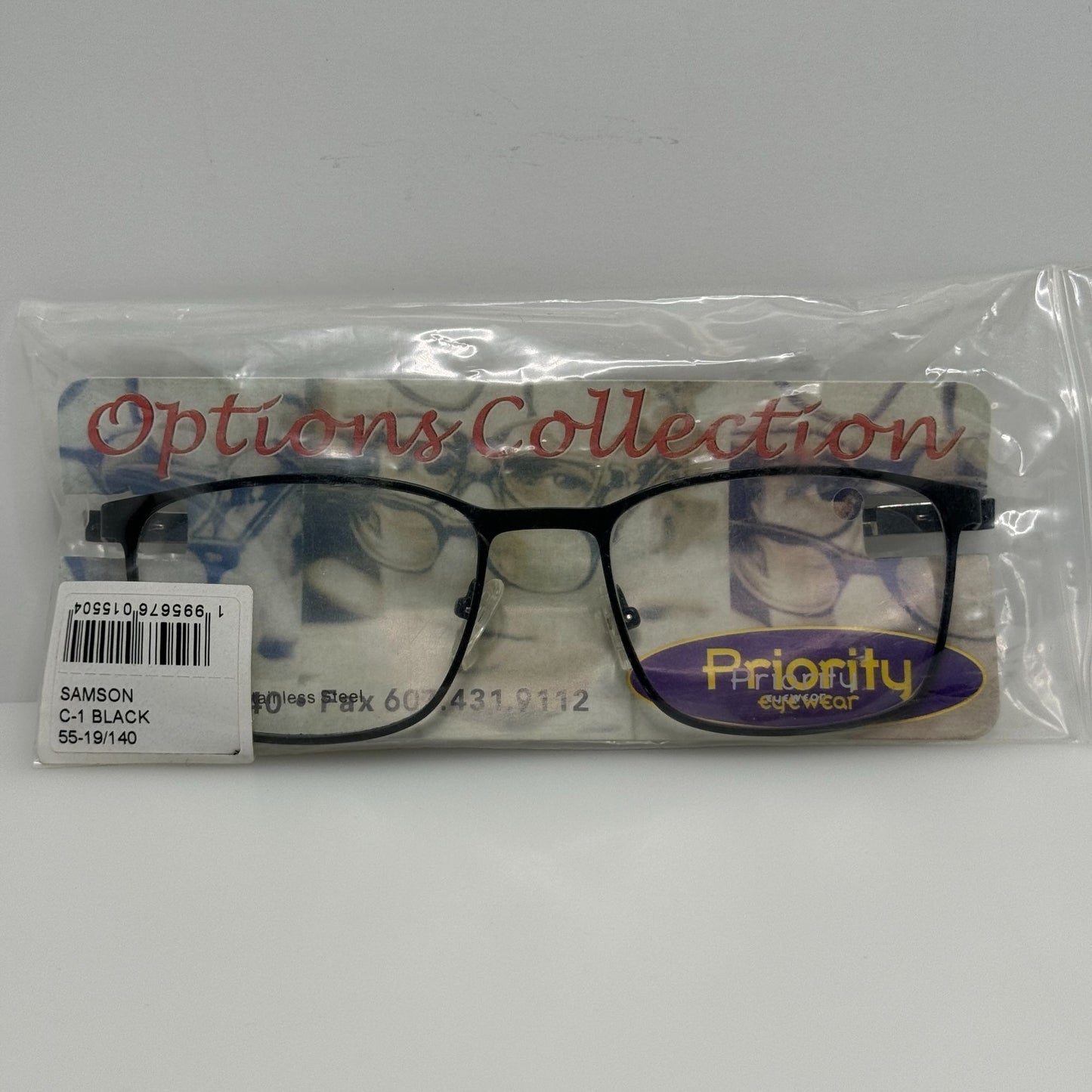 Priority Eyewear Eyeglasses Eye Glasses Frames Samson C-1 Black 55-19-140