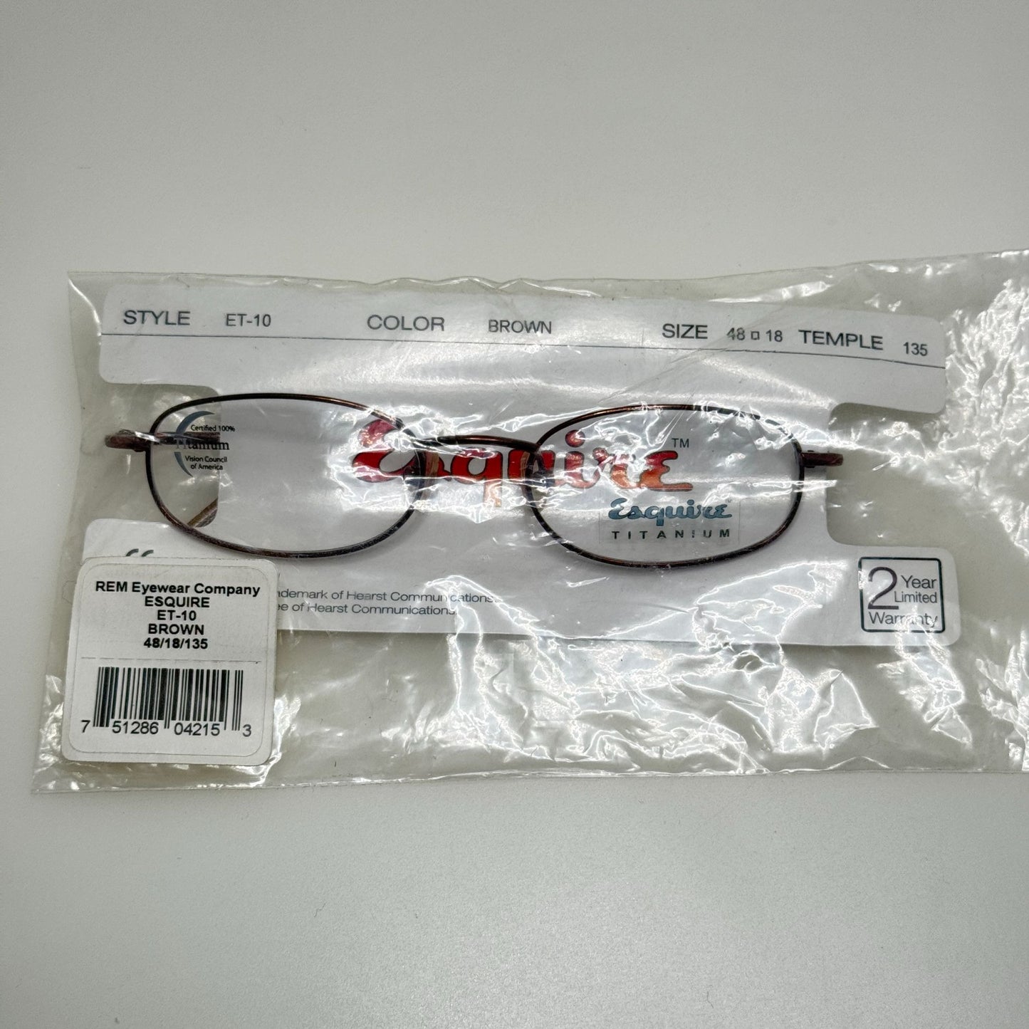 Esquire T-10 Brown Titanium Eyeglasses Eye Glasses Frames 48-18-135