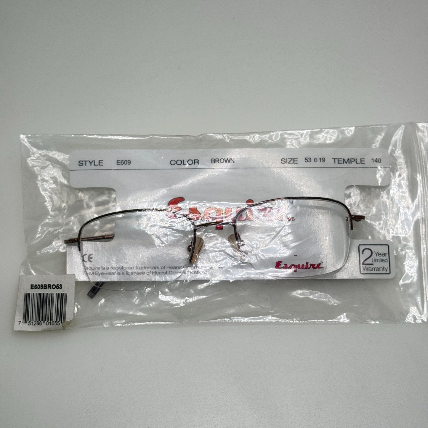 Esquire E609 Brown Eyeglasses Eye Glasses Frames 53-19-140