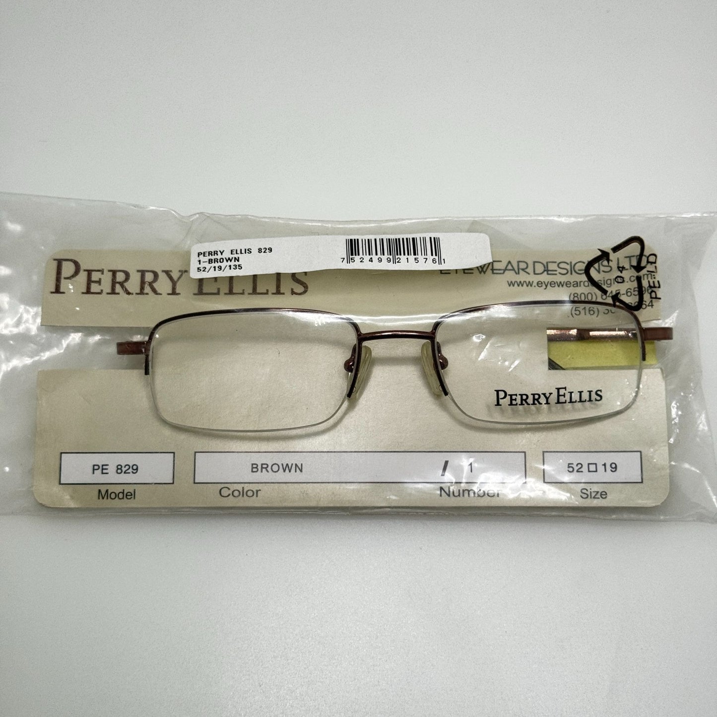 Perry Ellis PE829-1 Brown Eyeglasses Eye Glasses Frames 52-19-135